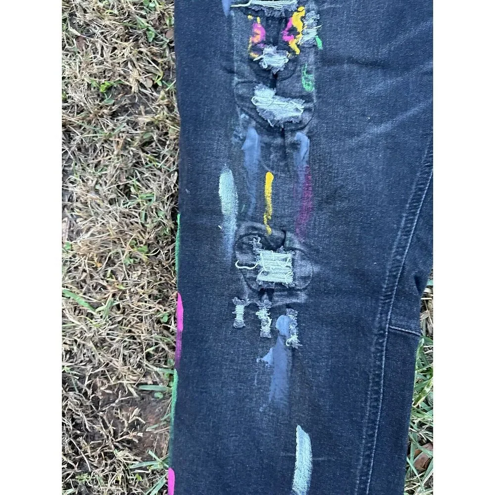 Switch Remarkable Premium Denim Distressed Paint Jeans Mens 44x32 Slim Taper Fit